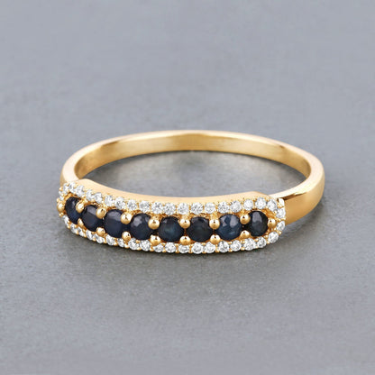 0.43 Carat Genuine Blue Sapphire and White Diamond 14K Yellow Gold Ring  DestGlow