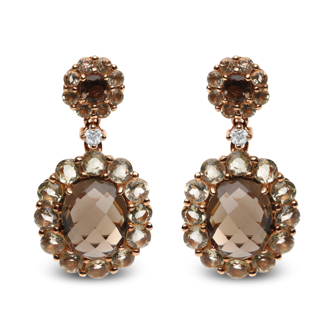18K Rose Gold Diamond Accent and Lemon and Oval Smoky Color Quartz Gemstone Dangle Drop Earring (G-H Color, SI1-SI2 Clarity) by Bids.com