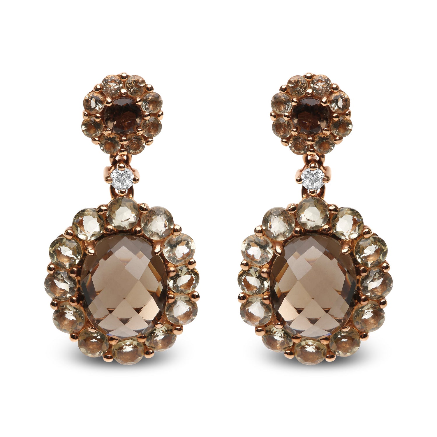 18K Rose Gold Diamond Accent and Lemon and Oval Smoky Color Quartz Gemstone Dangle Drop Earring (G-H Color, SI1-SI2 Clarity) by Bids.com