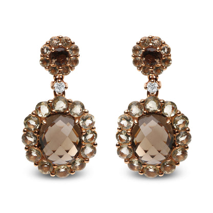 18K Rose Gold Diamond Accent and Lemon and Oval Smoky Color Quartz Gemstone Dangle Drop Earring (G-H Color, SI1-SI2 Clarity) by Bids.com