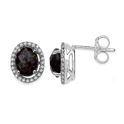 2.39 Carat Genuine White Diamond &amp; Smoky Quartz .925 Sterling Silver Earrings by Bids.com