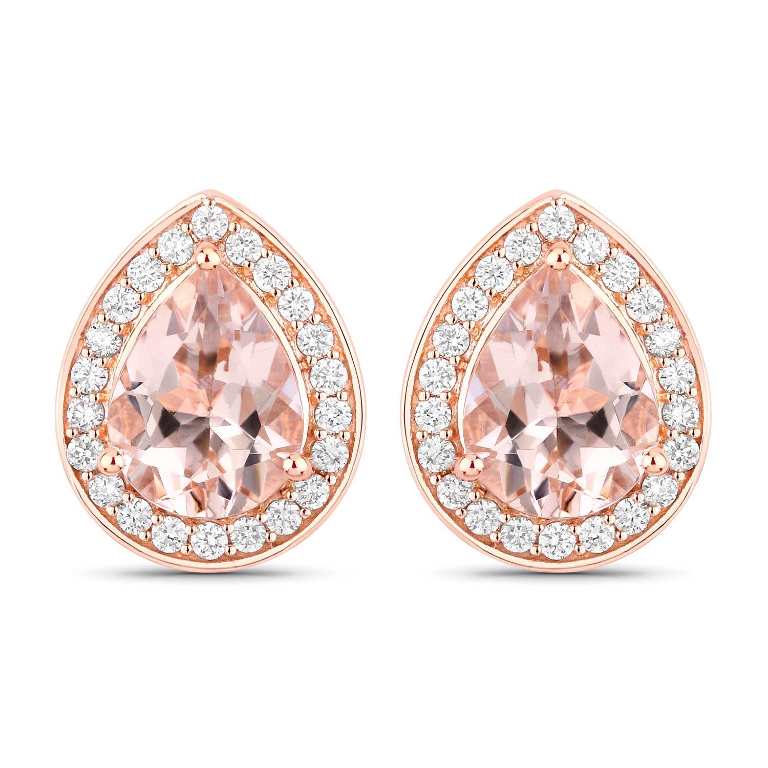 2.03 Carat Genuine Morganite and White Diamond 14K Rose Gold Earrings  DestGlow
