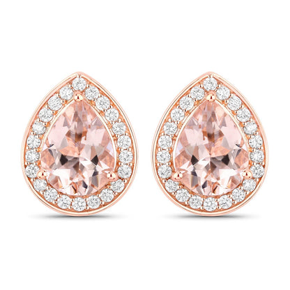 2.03 Carat Genuine Morganite and White Diamond 14K Rose Gold Earrings  DestGlow