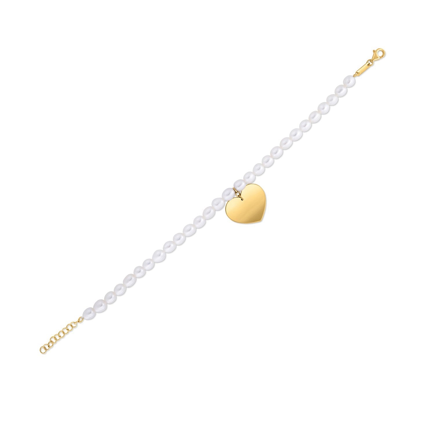 14k Yellow Gold Pearl Heart Charm Bracelet  DestGlow