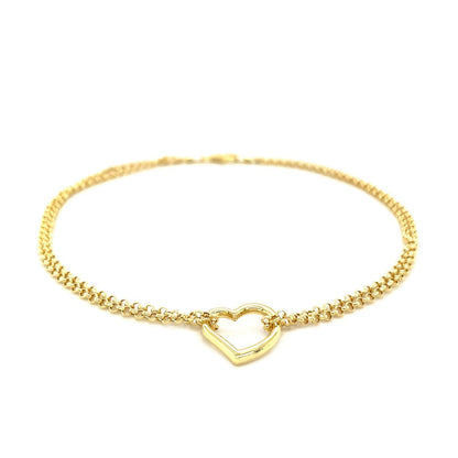 14k Yellow Gold Double Rolo Chain Anklet with an Open Heart Station by Bids.com