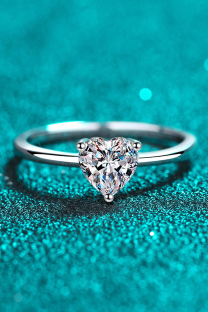 Rhodium Over Pure Sterling Silver Heart-Shaped Sparkala™ Solitaire Ring by Sparkala