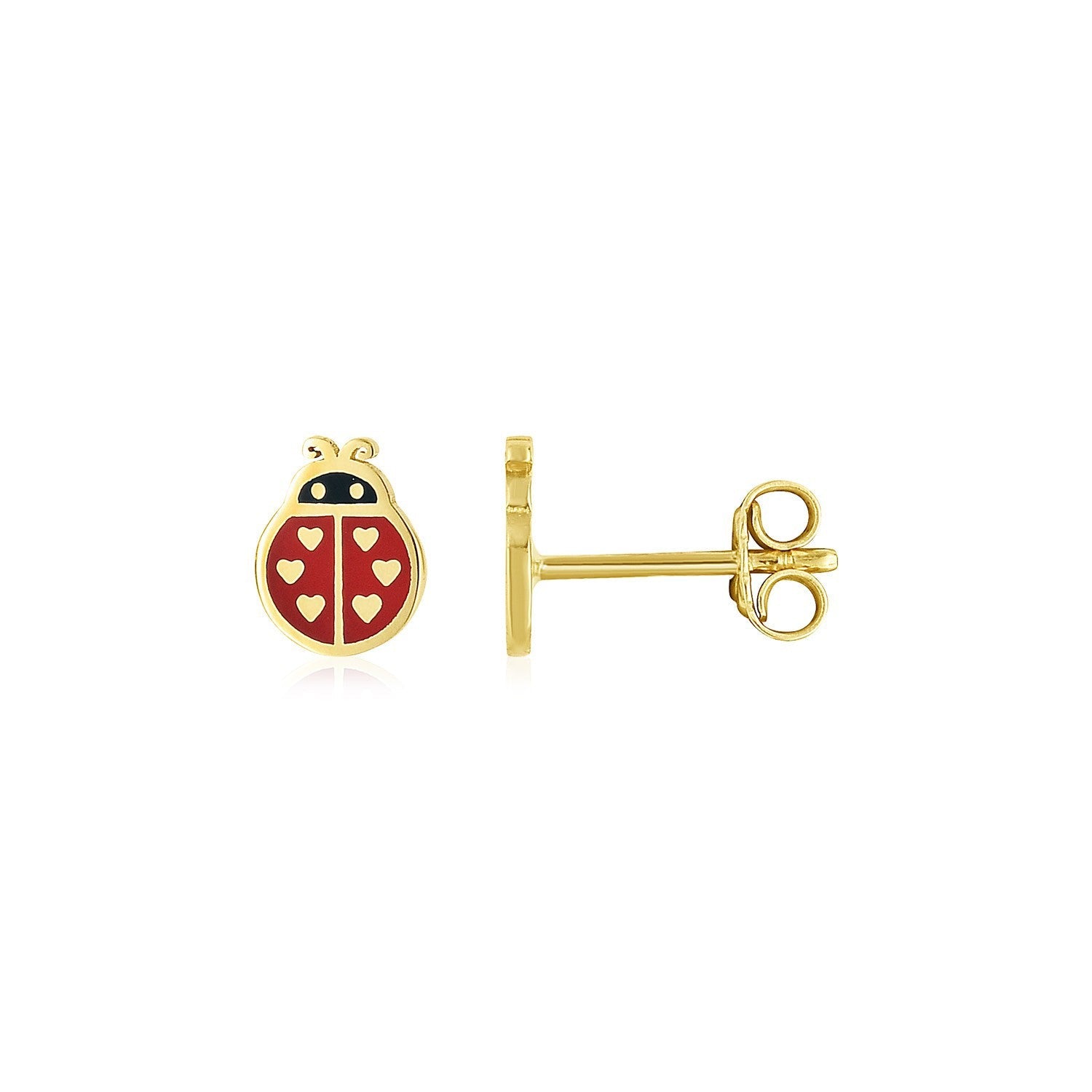 14K Yellow Gold Ladybug Enamel Earrings by Bids.com
