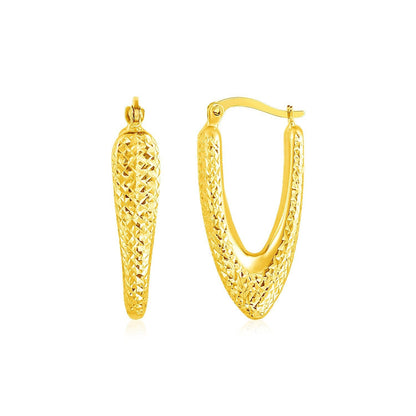 14k Yellow Gold V Shaped Puffed Hoop Earrings  DestGlow