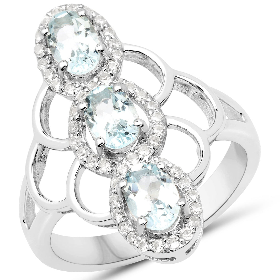 1.54 Carat Genuine Aquamarine and White Zircon .925 Sterling Silver Ring by Bids.com