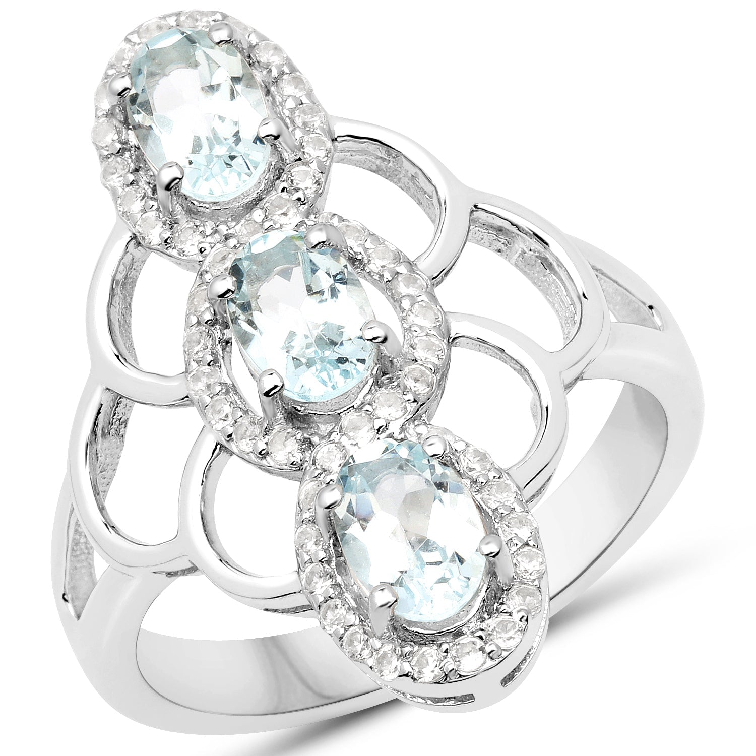 1.54 Carat Genuine Aquamarine and White Zircon .925 Sterling Silver Ring by Bids.com