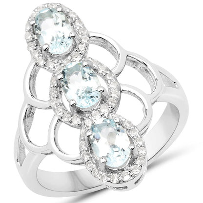 1.54 Carat Genuine Aquamarine and White Zircon .925 Sterling Silver Ring by Bids.com
