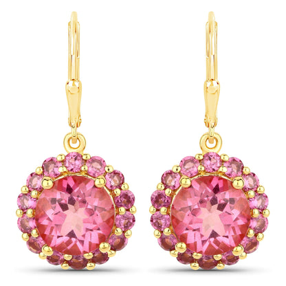 10.74 Carat Genuine Pink Topaz and Rhodolite Garnet .925 Sterling Silver Earrings  DestGlow