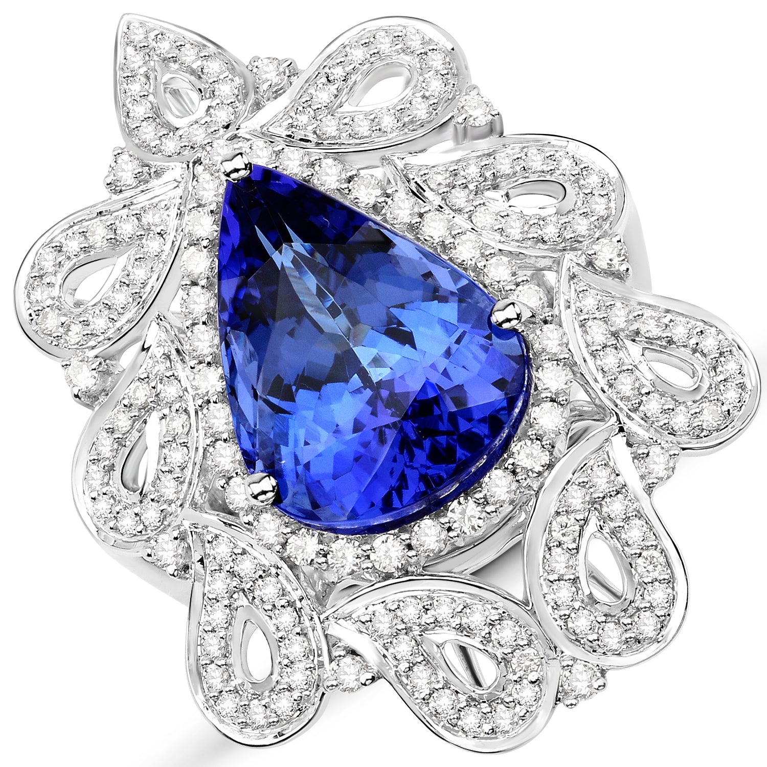 11.68 Carat Genuine Tanzanite and White Diamond 18K White Gold Ring by Bids.com