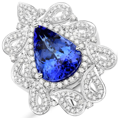 11.68 Carat Genuine Tanzanite and White Diamond 18K White Gold Ring by Bids.com