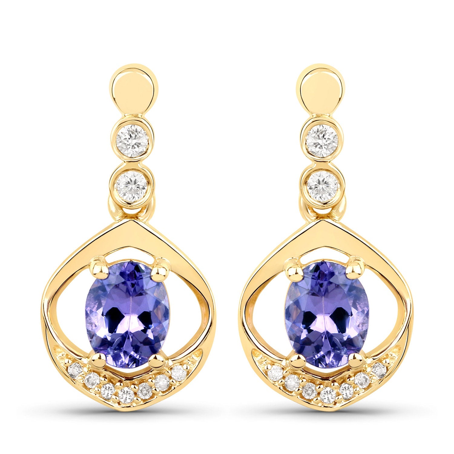0.76 Carat Genuine Tanzanite and White Diamond 14K Yellow Gold Earrings by Bids.com