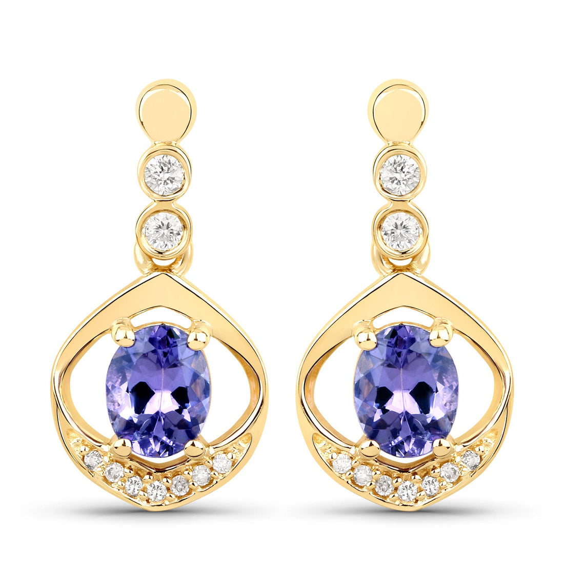 0.76 Carat Genuine Tanzanite and White Diamond 14K Yellow Gold Earrings by Bids.com