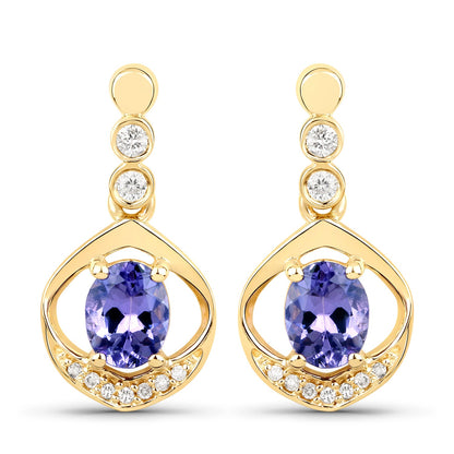 0.76 Carat Genuine Tanzanite and White Diamond 14K Yellow Gold Earrings by Bids.com