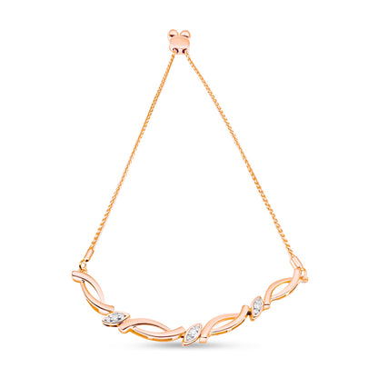 14K Rose Gold Plated .925 Sterling Silver 1/10 Cttw Diamond Alternating Swirl link Bolo Bracelet (I-J Color, I2-I3 Clarity) - 6" to 9" Adjustable by Bids.com