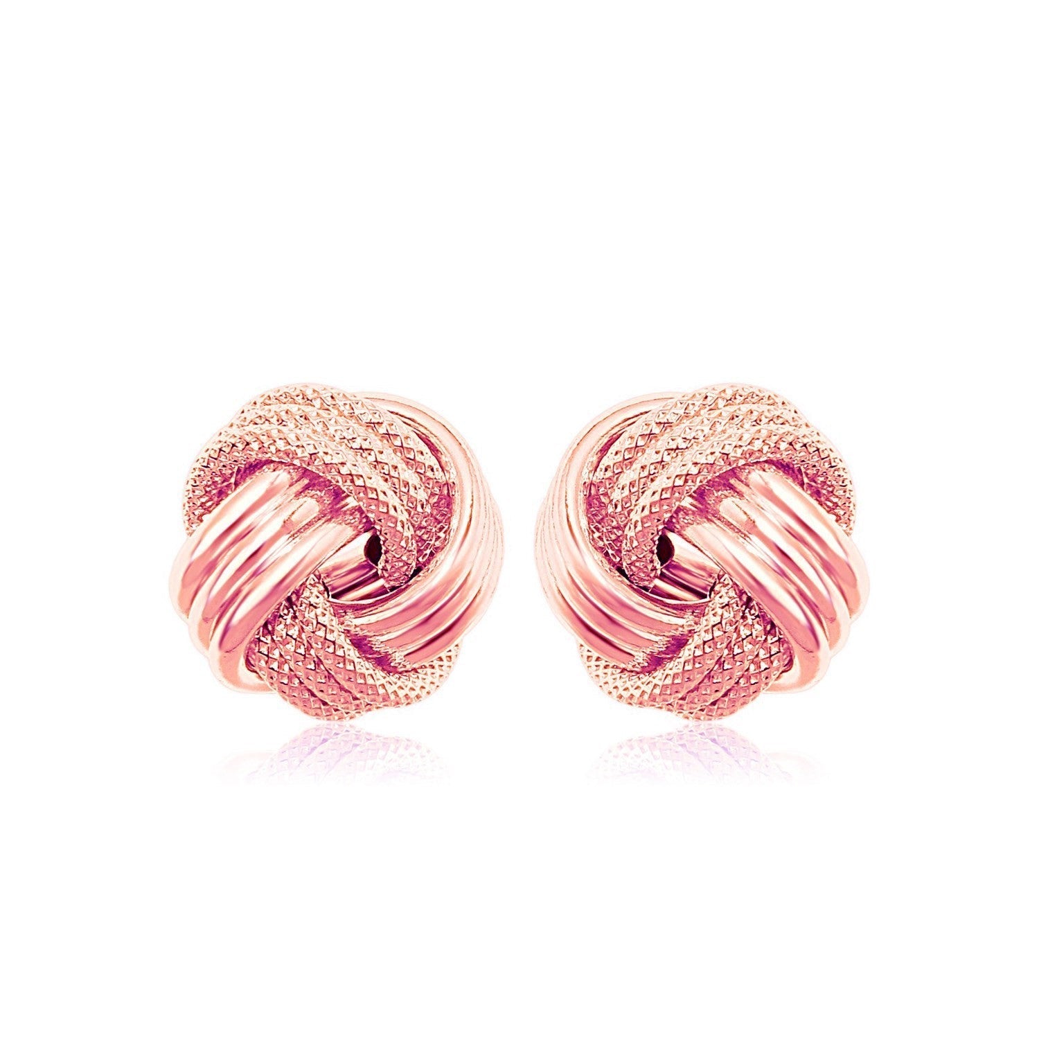 14k Rose Gold Love Knot with Ridge Texture Earrings  DestGlow
