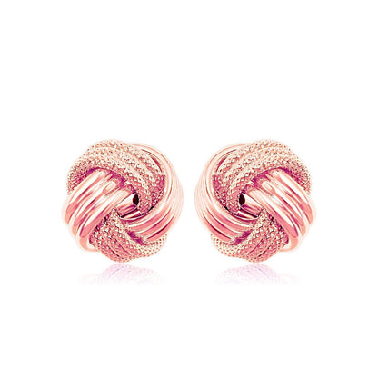 14k Rose Gold Love Knot with Ridge Texture Earrings  DestGlow