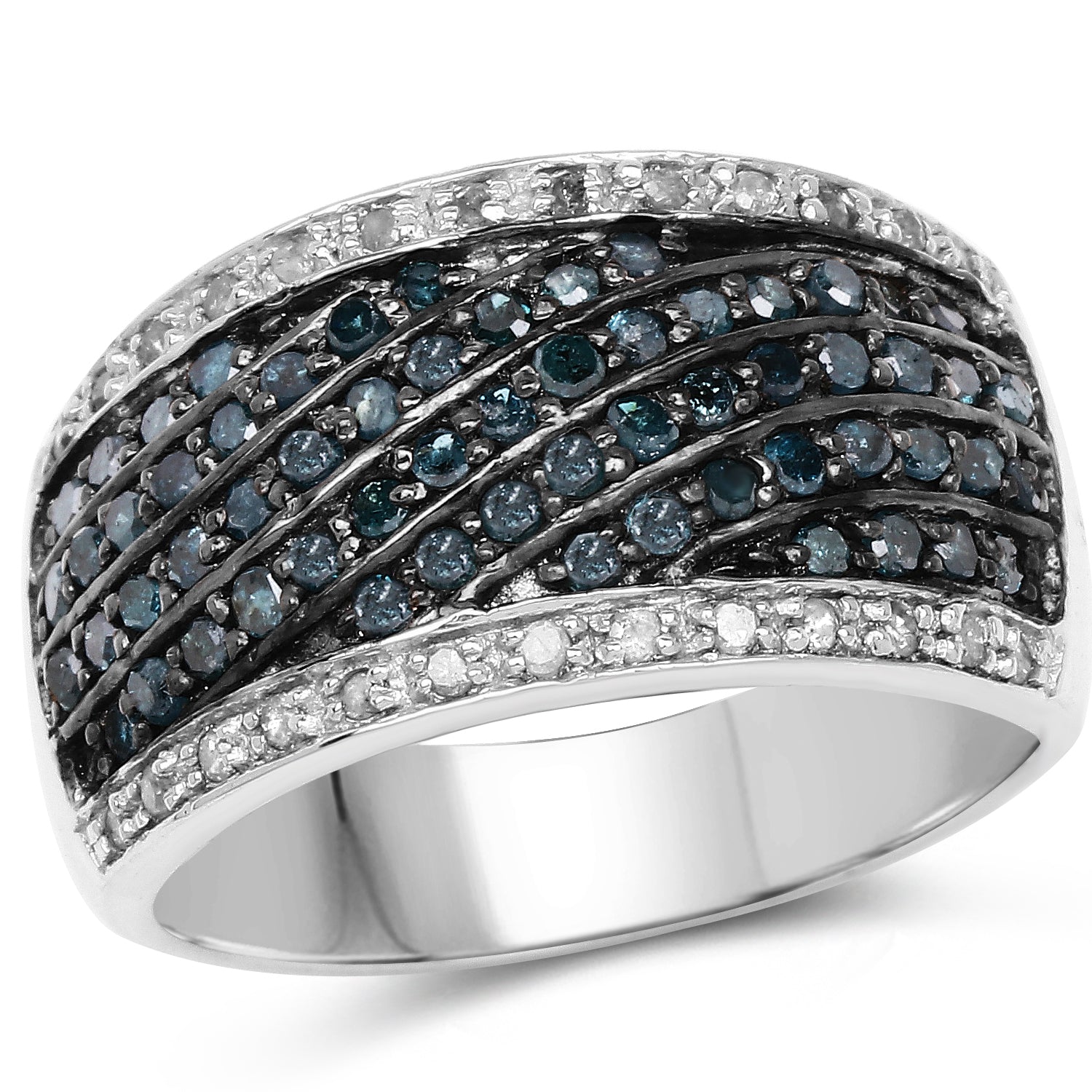 0.80 Carat Genuine Blue Diamond and White Diamond .925 Sterling Silver Ring by Bids.com