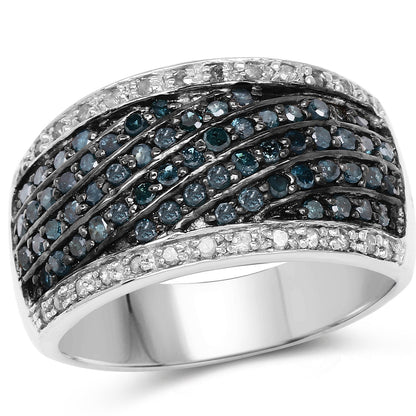 0.80 Carat Genuine Blue Diamond and White Diamond .925 Sterling Silver Ring by Bids.com