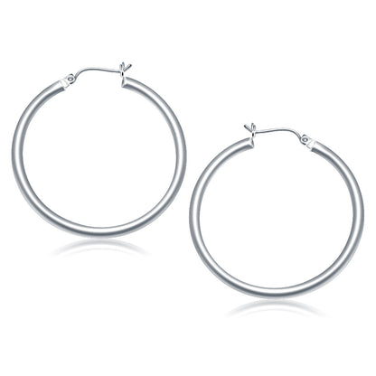 14k White Gold Polished Hoop Earrings (40 mm)  DestGlow