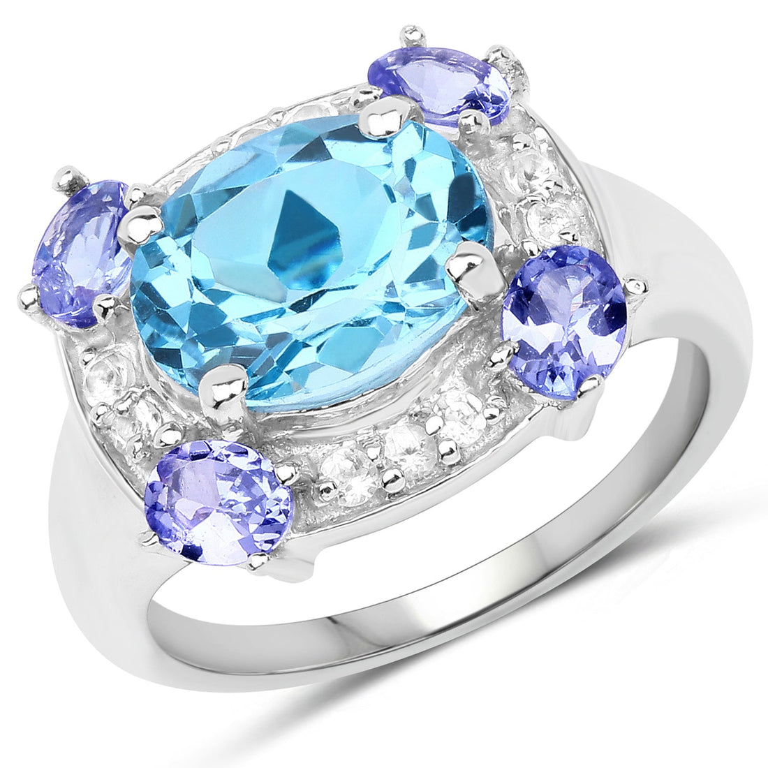 4.13 Carat Genuine Swiss Blue Topaz, Tanzanite &amp; White Topaz .925 Sterling Silver Ring by Bids.com