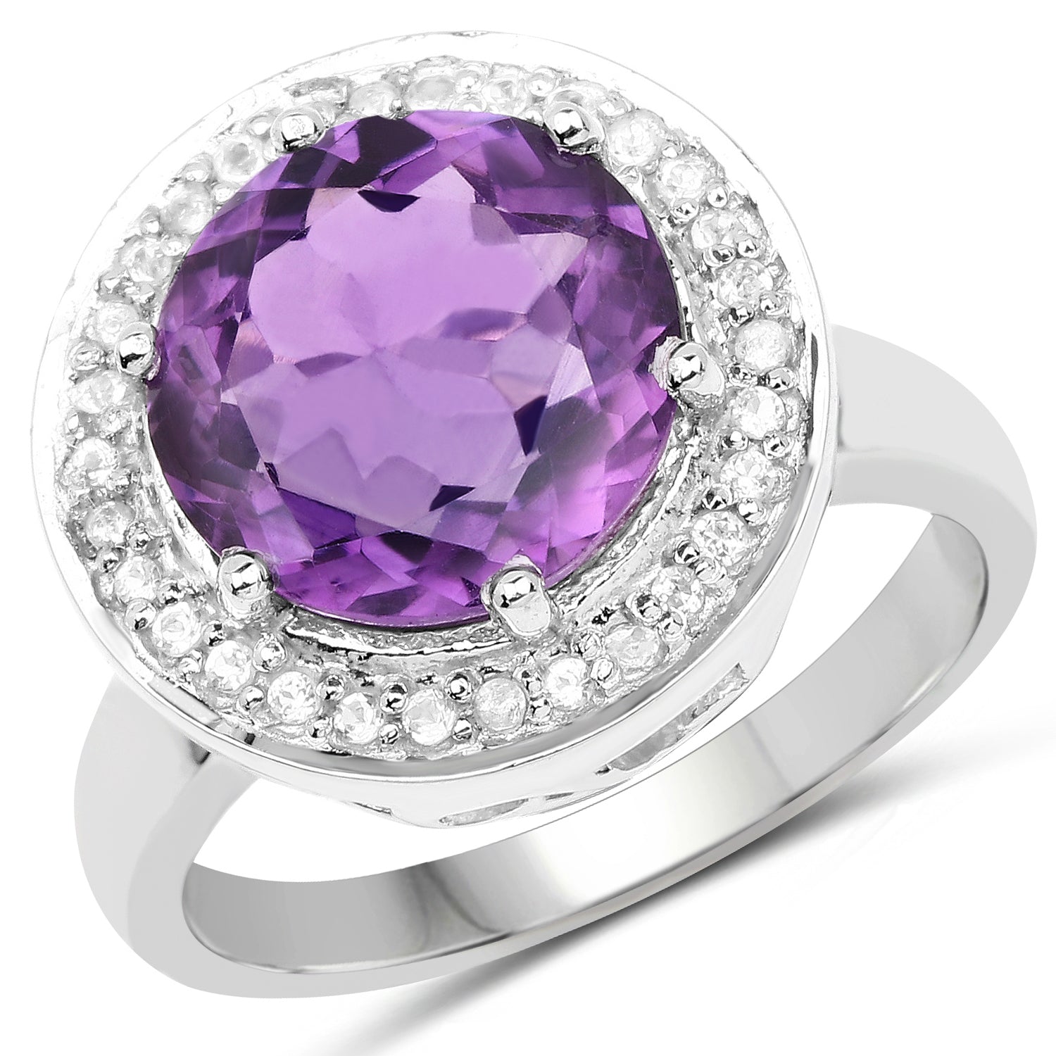 4.27 Carat Genuine Amethyst and White Topaz .925 Sterling Silver Ring by Bids.com