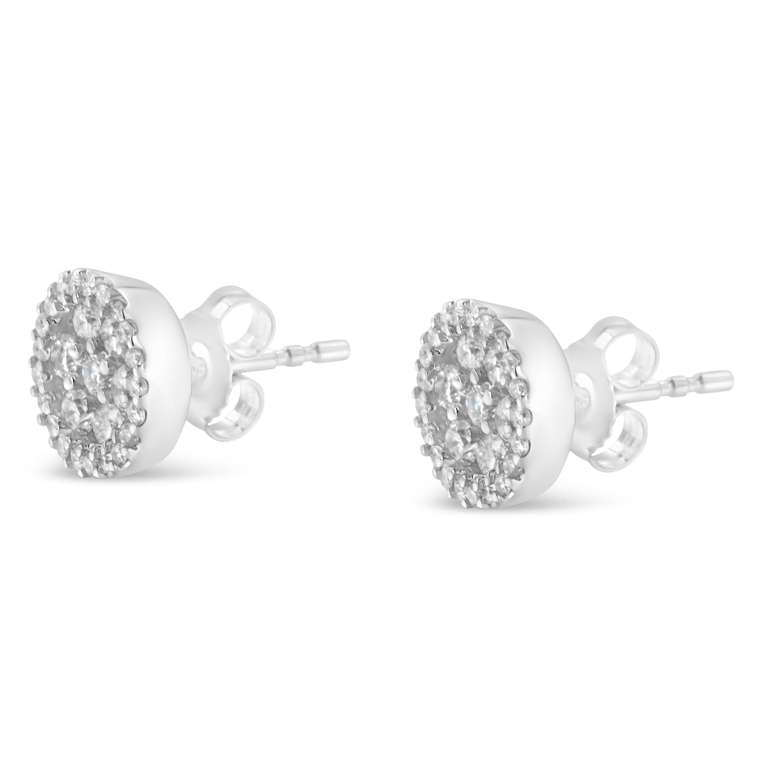 14K White Gold 1.0 Cttw Brilliant-Cut Diamond Halo-Style Cluster Round Button Stud Earrings (H-I Color, I1-I2 Clarity) by Bids.com