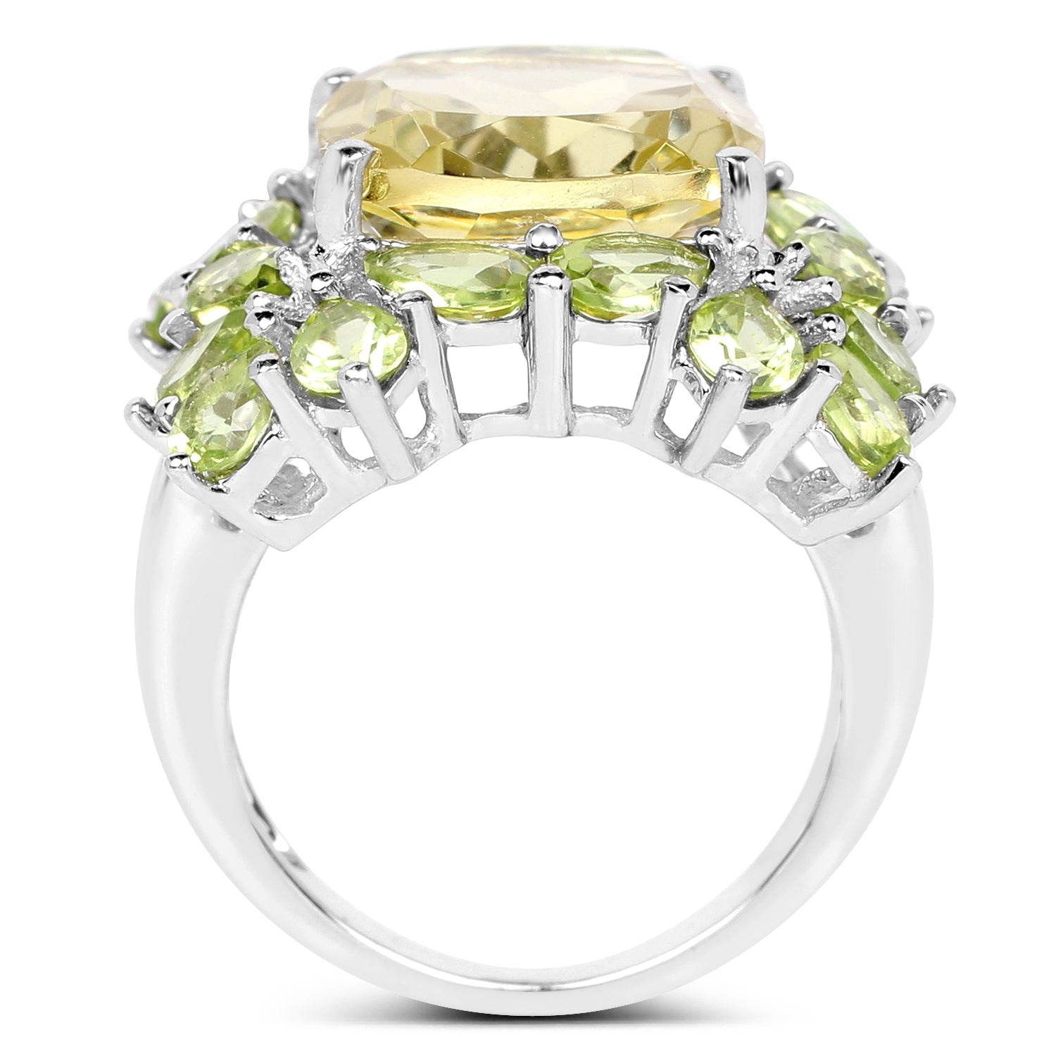 9.38 Carat Genuine Lemon Quartz &amp; Peridot .925 Sterling Silver Ring by Bids.com