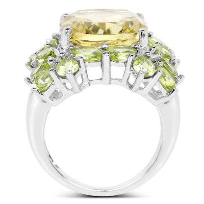 9.38 Carat Genuine Lemon Quartz &amp; Peridot .925 Sterling Silver Ring by Bids.com