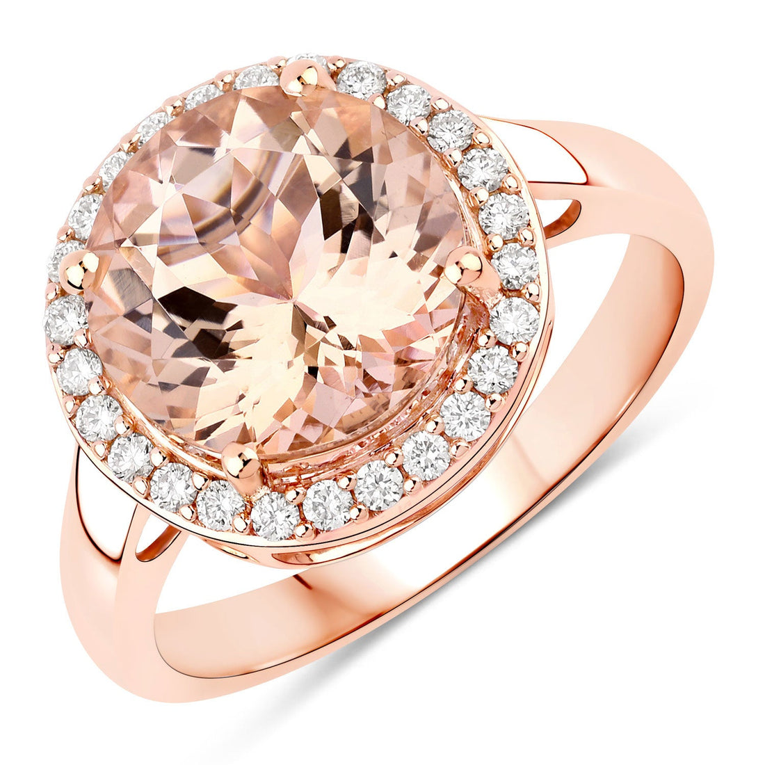 3.61 Carat Genuine Morganite and White Diamond 14K Rose Gold Ring - DestGlow