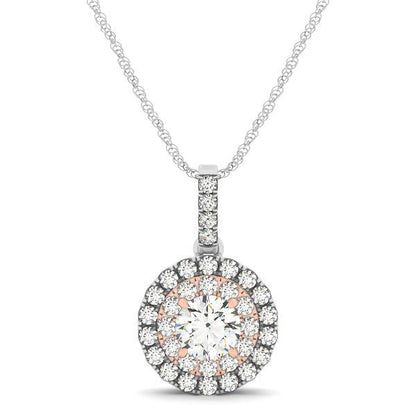 Round Shape Halo Diamond Pendant in 14k White and Rose Gold (1/2 cttw) by Bids.com