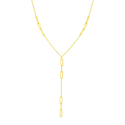 14K Yellow Gold Lariat Necklace with Paperclip Chain Stations by Bids.com