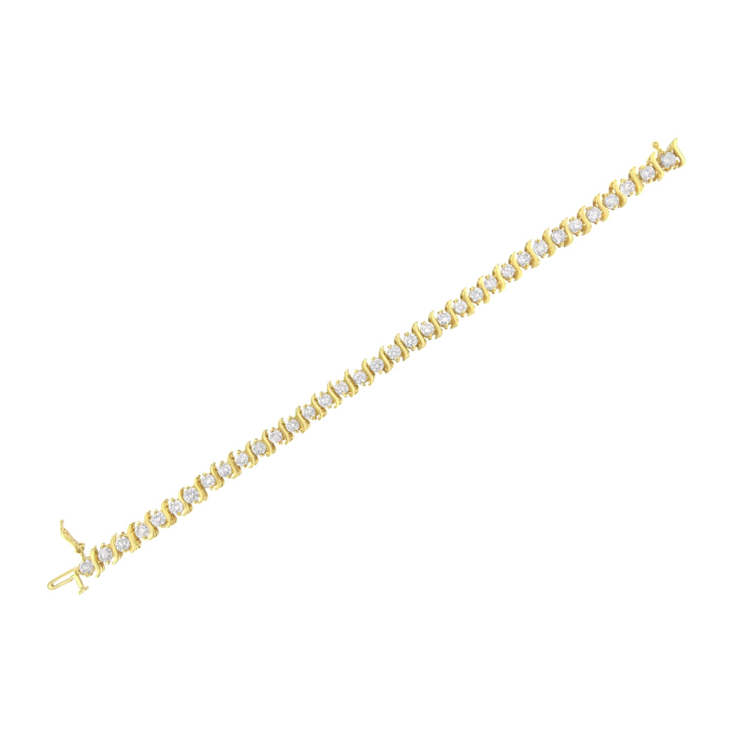 10K Yellow Gold Plated .925 Sterling Silver 7.0 cttw 2-Prong Set Round Brilliant Cut Diamond "S" Link Bracelet (J-K color, I1-I2 clarity) - 7" by Bids.com
