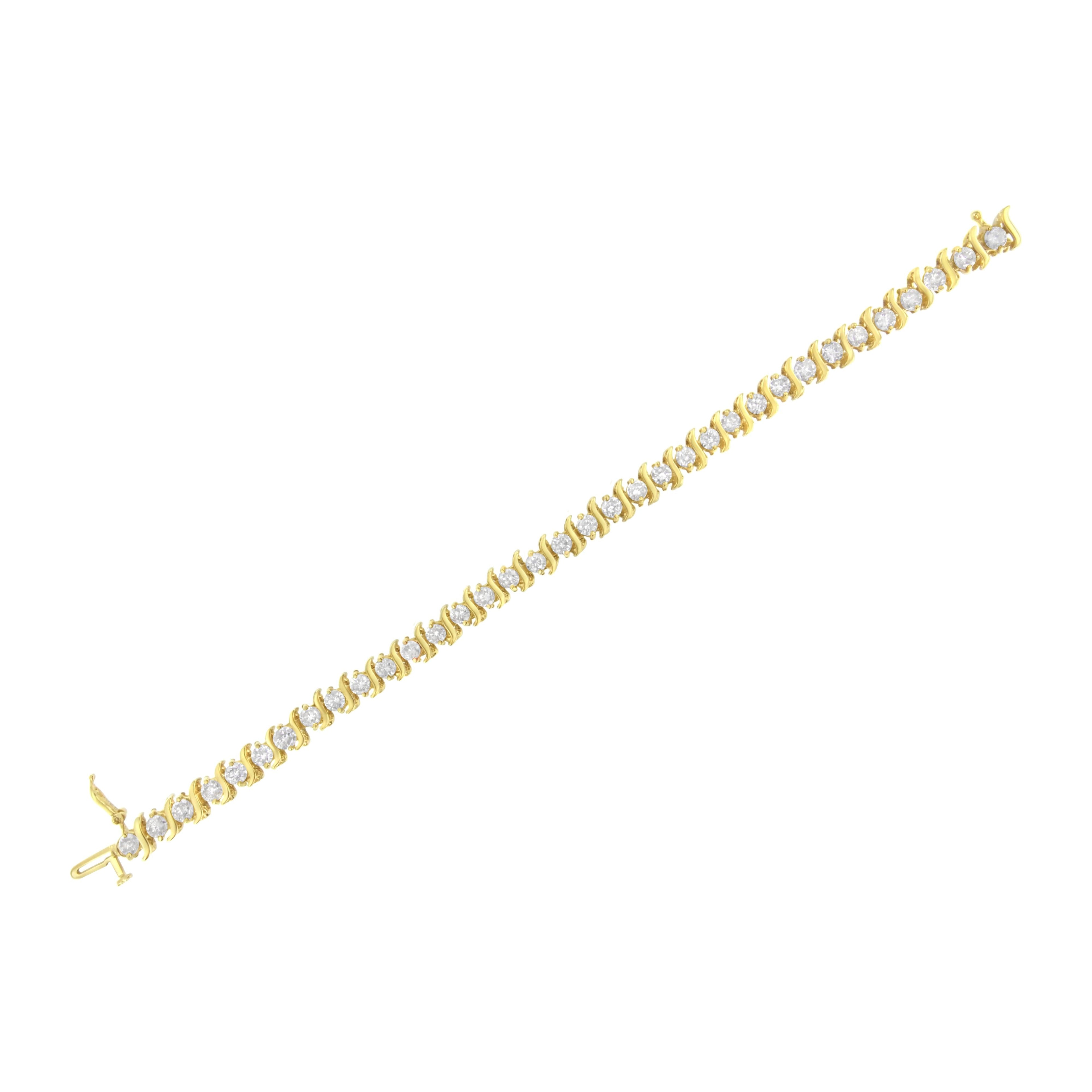 10K Yellow Gold Plated .925 Sterling Silver 7.0 cttw 2-Prong Set Round Brilliant Cut Diamond "S" Link Bracelet (J-K color, I1-I2 clarity) - 7" by Bids.com