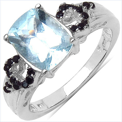 1.92 Carat Genuine Aquamarine &amp; Black Spinel .925 Sterling Silver Ring by Bids.com