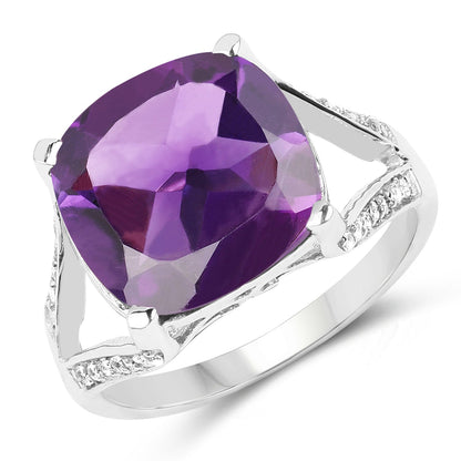 5.99 Carat Genuine Amethyst and White Topaz .925 Sterling Silver Ring by Bids.com