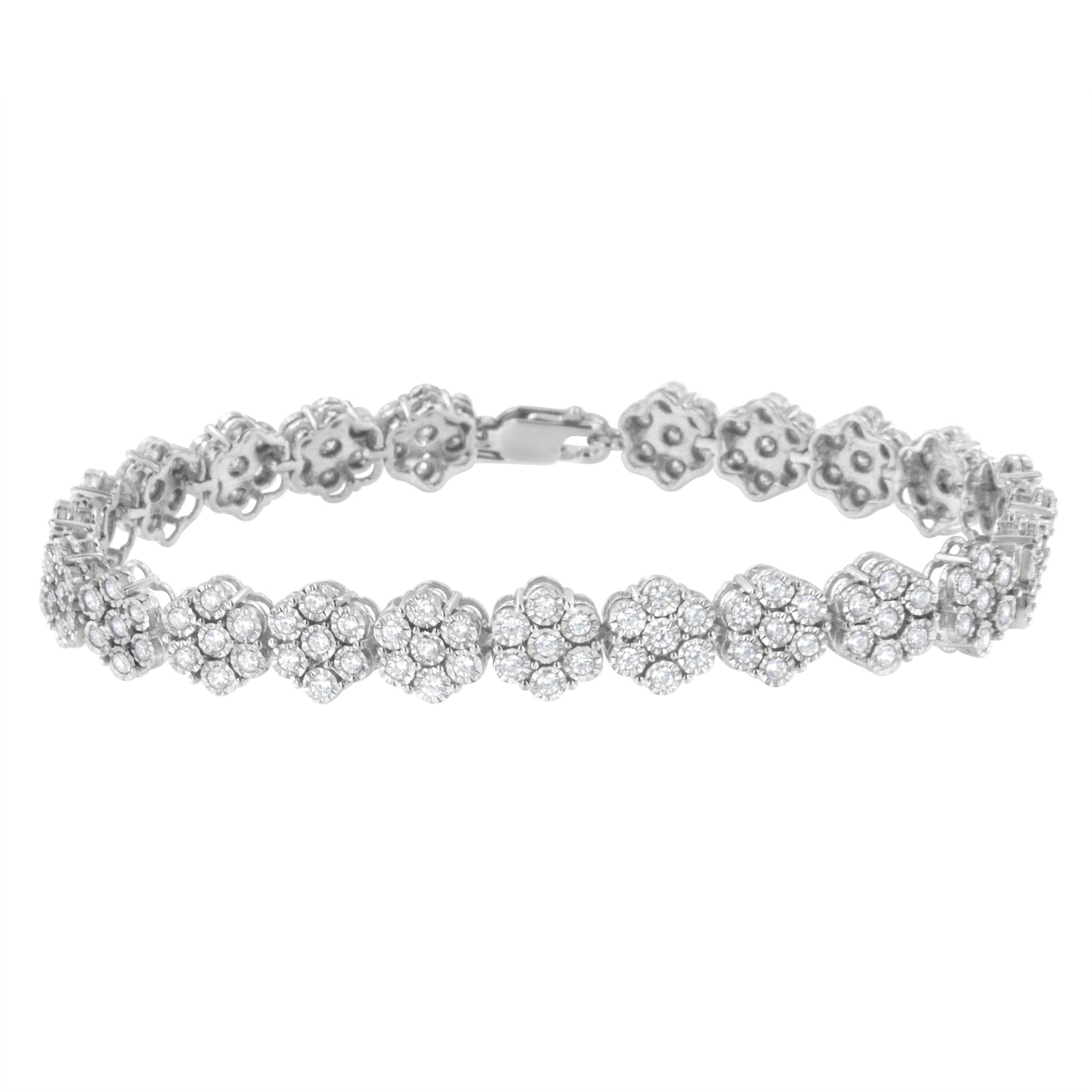 .925 Sterling Silver 2.0 cttw Diamond 7 Stone Floral Cluster Link Bracelet (I-J Color, I3 Clarity) -7.25" by Bids.com