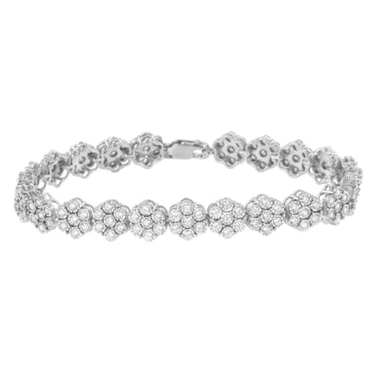 .925 Sterling Silver 2.0 cttw Diamond 7 Stone Floral Cluster Link Bracelet (I-J Color, I3 Clarity) -7.25" by Bids.com