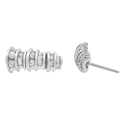 14K White Gold 7/8 cttw Baguette &amp; Round Brilliant-Cut Diamond Dangle Multi Row Earrings (H-I Color, SI2-I1 Clarity) by Bids.com