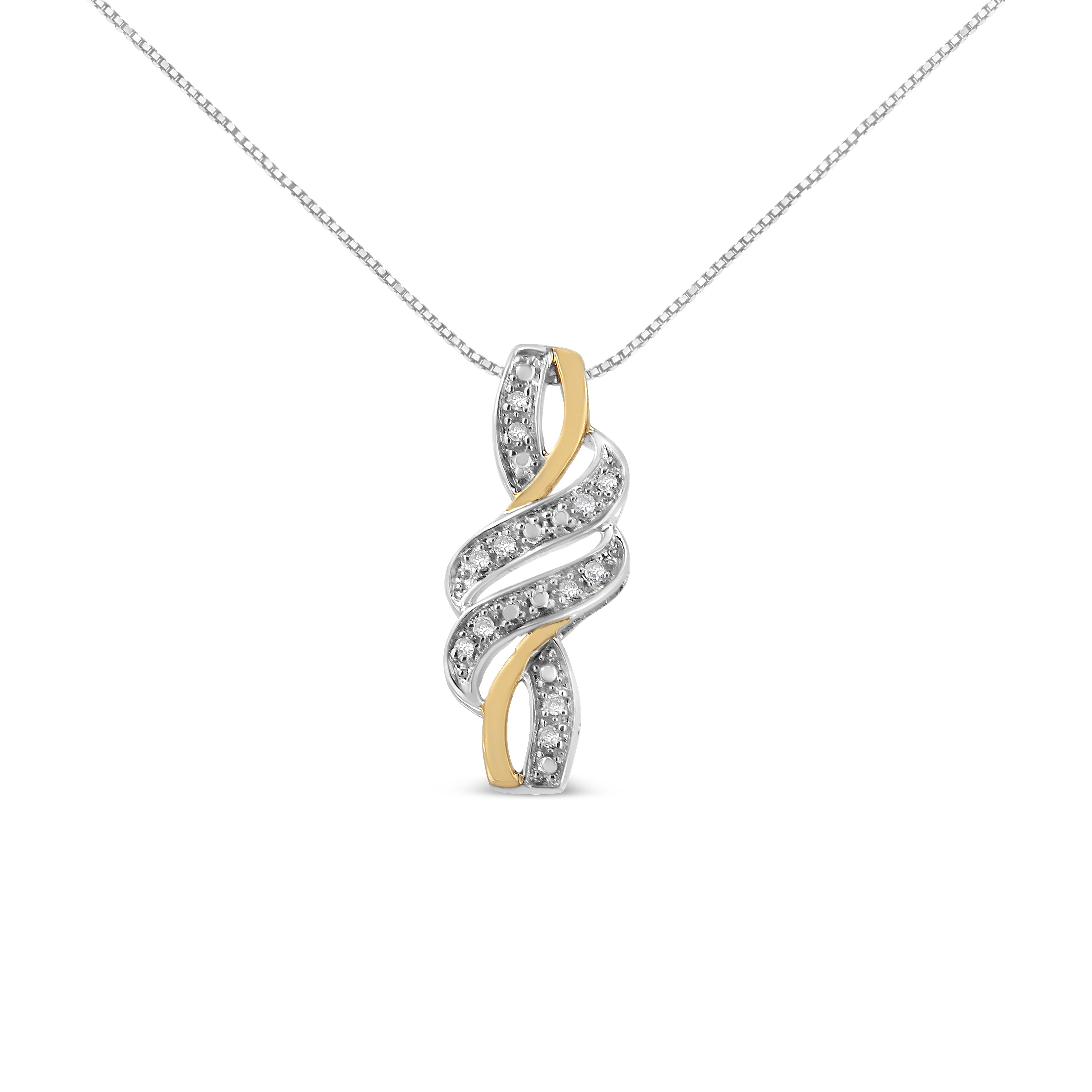 10K Yellow Gold Plated .925 Sterling Silver 1/20 cttw Round Cut Diamond Swirl Pendant Necklace (H-I Color, I2-I3 Clarity) by Bids.com