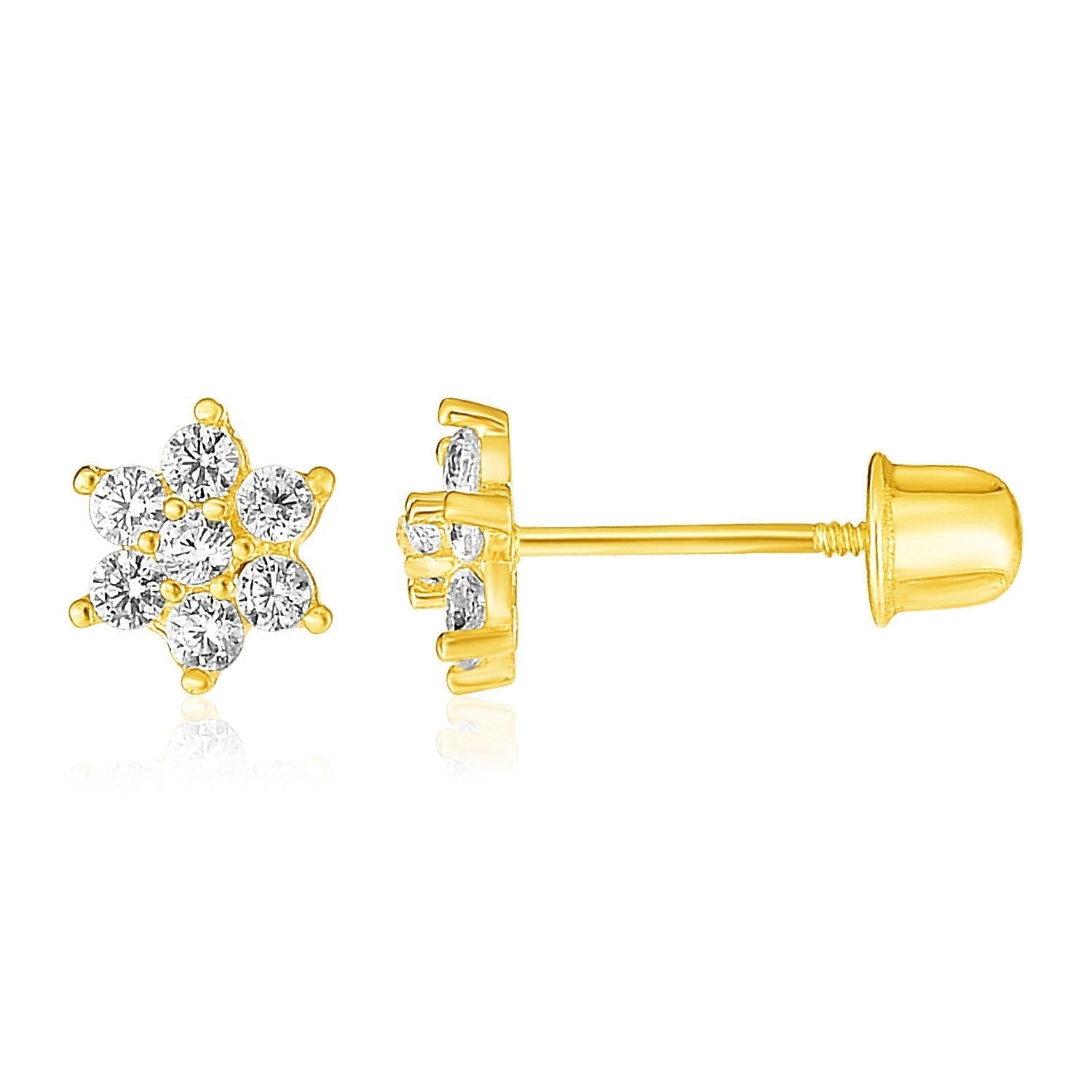 14k Yellow Gold Flower Childrens Earrings  DestGlow