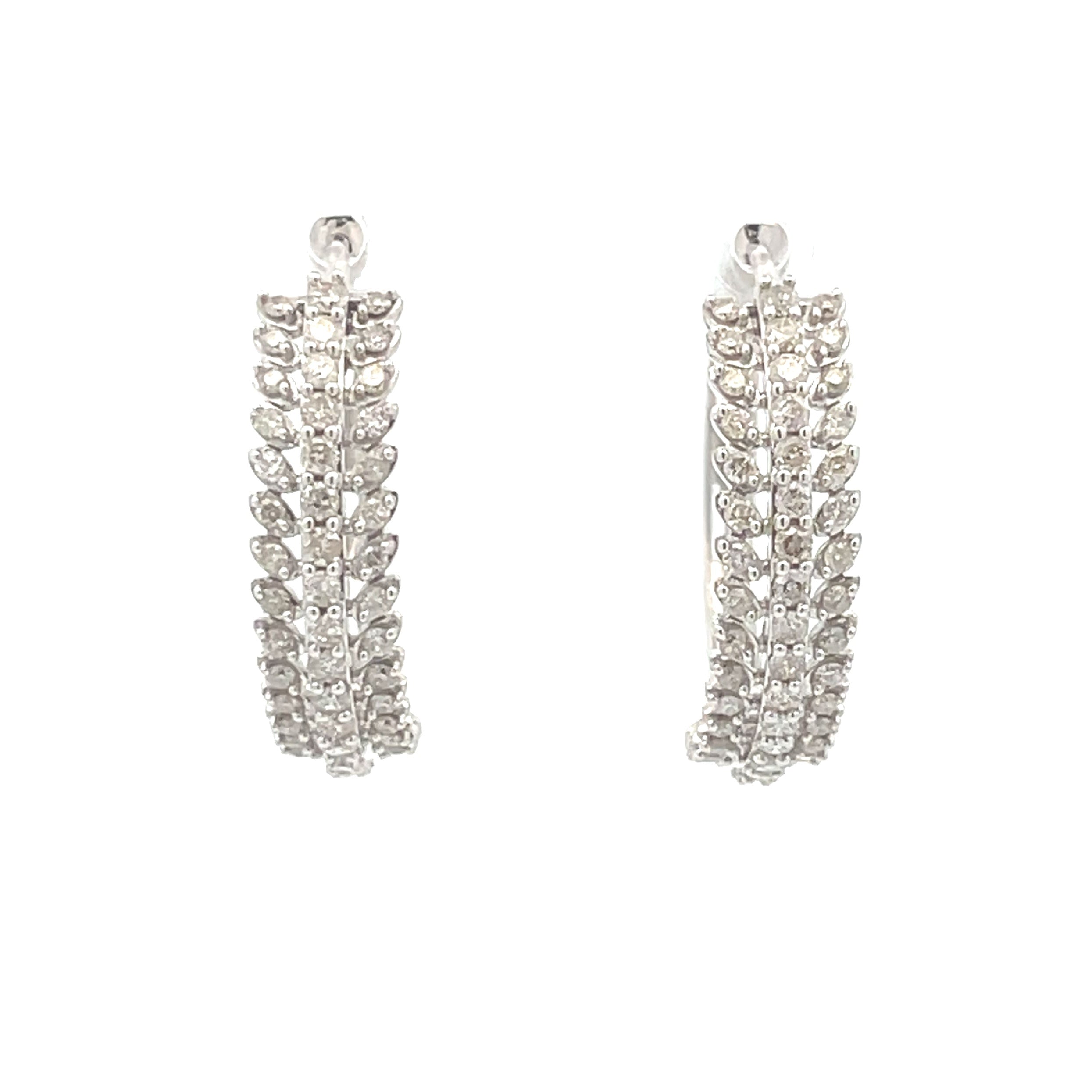 Natural 1.02ct Diamond Hoop Earrings 10KT White Gold by Bids.com