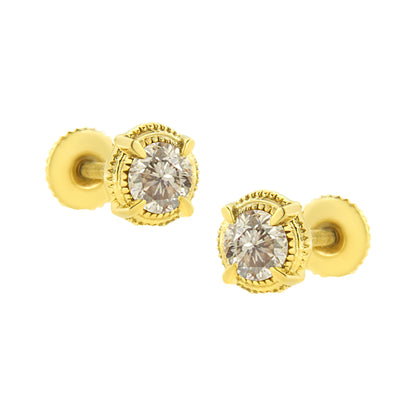 14K Yellow Gold Plated .925 Sterling Silver 1.0 Cttw Round Brilliant Cut Diamond Solitaire Milgrain Stud Earrings (K-L Color, I2-I3 Clarity) by Bids.com