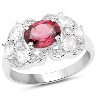 3.16 Carat Genuine Rhodolite and White Zircon .925 Sterling Silver Ring by Bids.com