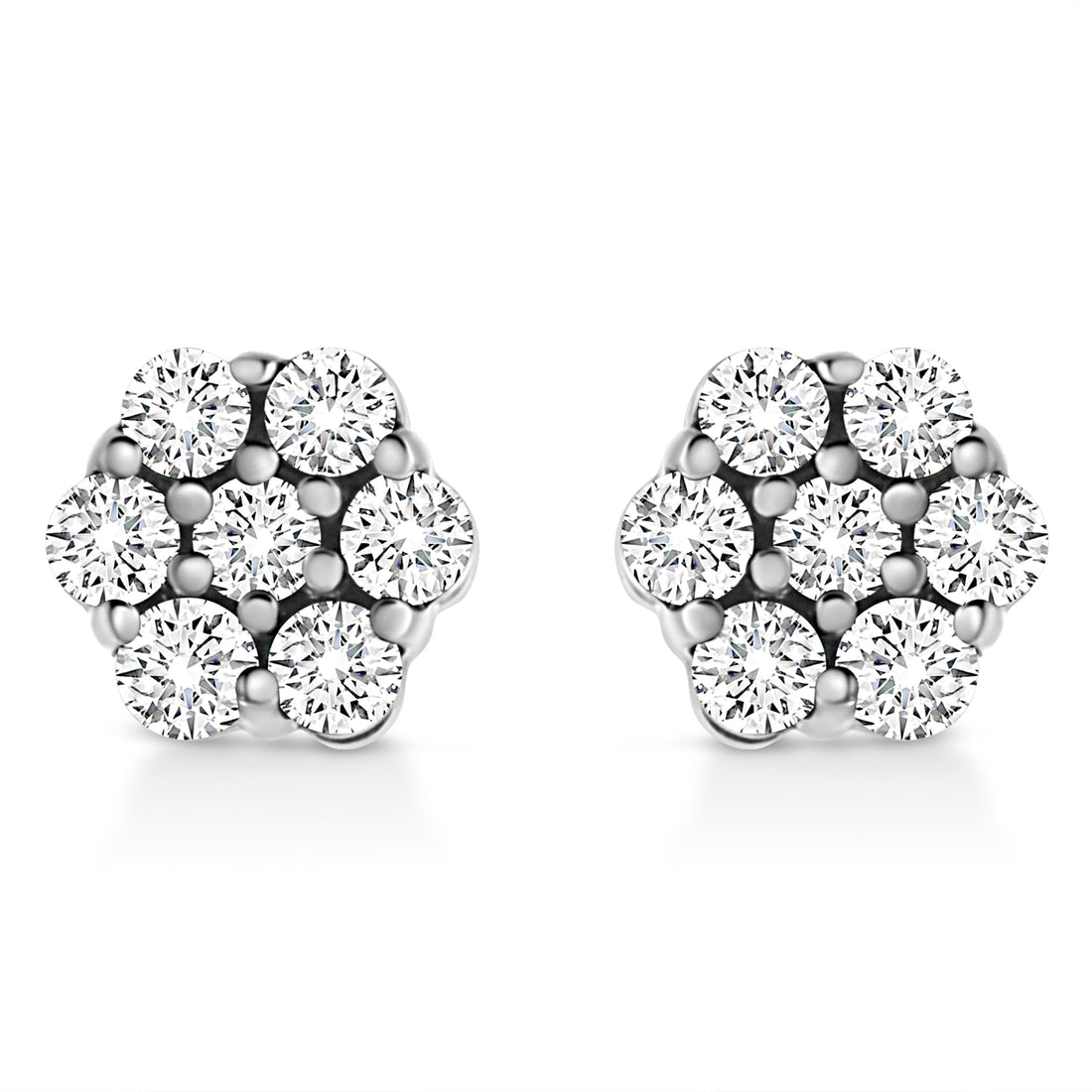14K White Gold 1/2 Cttw Prong Set Round-Cut Diamond Flower Stud Earring (H-I Color, I1-I2 Clarity) by Bids.com