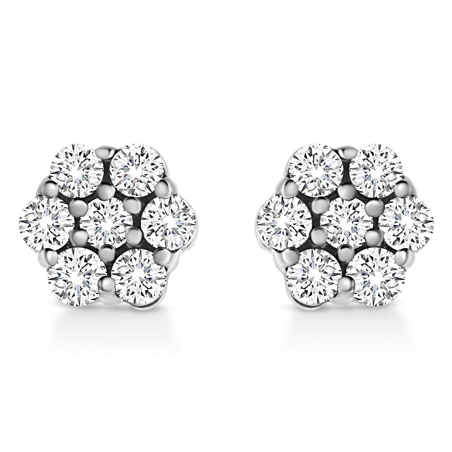 14K White Gold 1/2 Cttw Prong Set Round-Cut Diamond Flower Stud Earring (H-I Color, I1-I2 Clarity) by Bids.com
