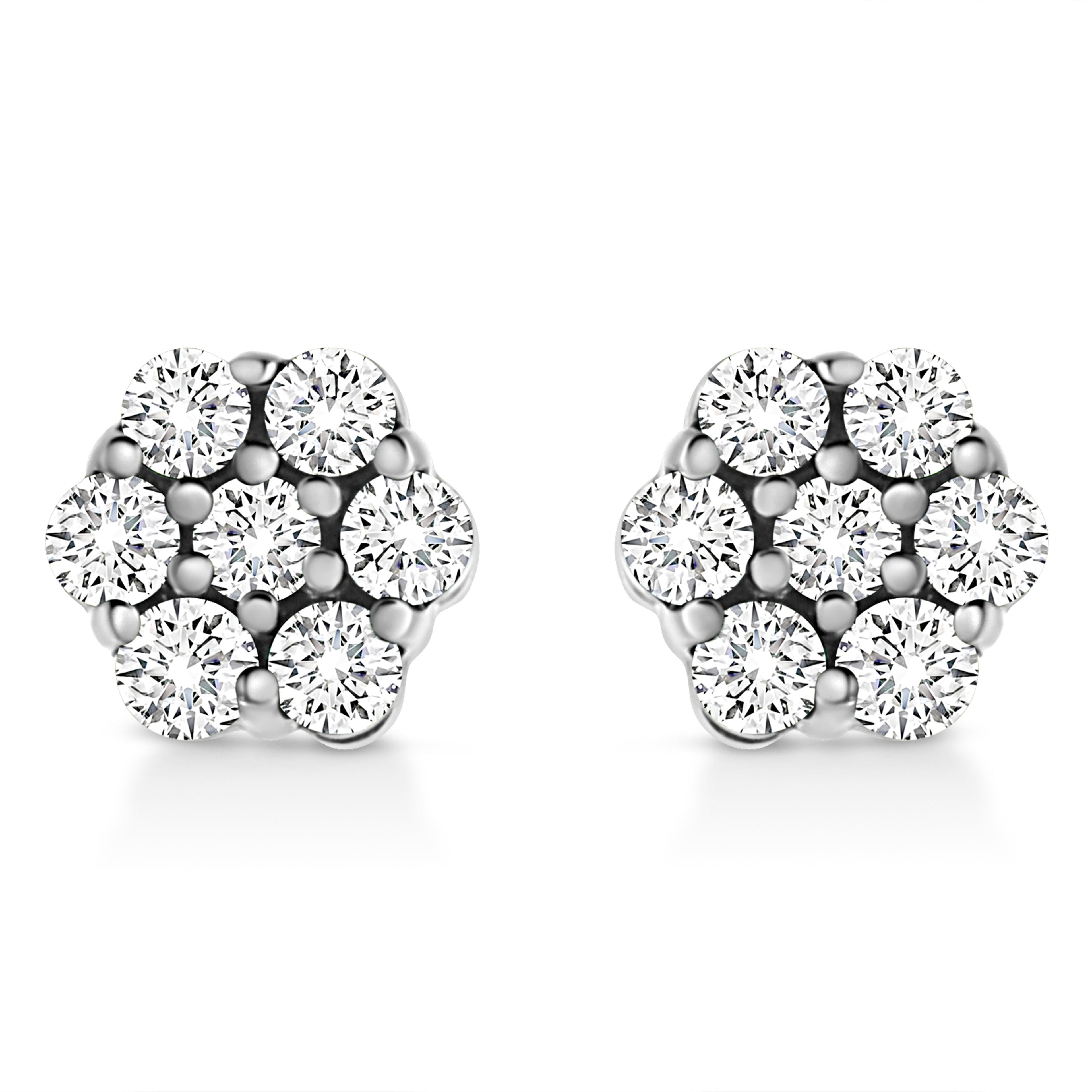 14K White Gold 1/2 Cttw Prong Set Round-Cut Diamond Flower Stud Earring (H-I Color, I1-I2 Clarity) by Bids.com